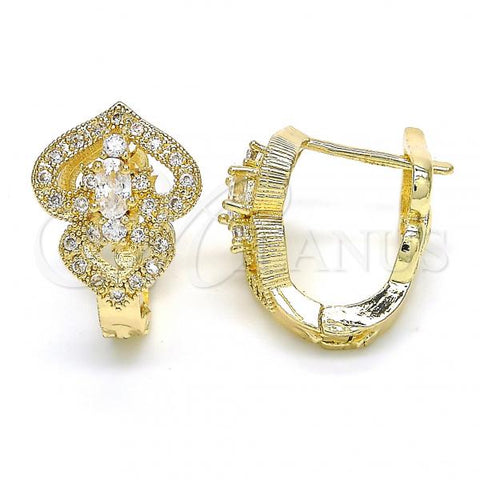 Oro Laminado Huggie Hoop, Gold Filled Style Heart Design, with White Cubic Zirconia, Polished, Golden Finish, 02.217.0095.15
