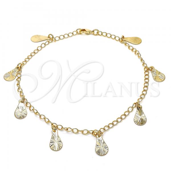 Oro Laminado Charm Anklet , Gold Filled Style Teardrop Design, Polished, Golden Finish, 04.63.1373.10