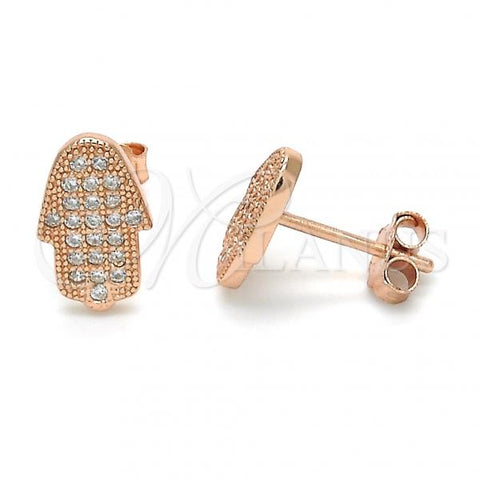 Sterling Silver Stud Earring, Hand of God Design, with White Micro Pave, Polished, Rose Gold Finish, 02.174.0086.1