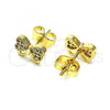Oro Laminado Stud Earring, Gold Filled Style Bow Design, with White Micro Pave, Polished, Golden Finish, 02.210.0664