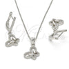 Sterling Silver Earring and Pendant Adult Set, Dolphin Design, with White Cubic Zirconia, Polished, Rhodium Finish, 10.285.0007
