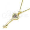 Oro Laminado Pendant Necklace, Gold Filled Style key and Heart Design, with Multicolor Micro Pave, Polished, Golden Finish, 04.344.0013.2.20