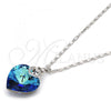Rhodium Plated Pendant Necklace, Heart and Pave Mariner Design, with Bermuda Blue Swarovski Crystals and White Micro Pave, Polished, Rhodium Finish, 04.239.0004.16