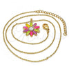 Oro Laminado Pendant Necklace, Gold Filled Style Flower Design, with White Crystal, Multicolor Enamel Finish, Golden Finish, 04.213.0040.1.16