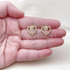 Oro Laminado Stud Earring, Gold Filled Style Heart Design, with White Cubic Zirconia, Polished, Golden Finish, 02.156.0701