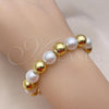 Oro Laminado Fancy Bracelet, Gold Filled Style Ball and Hollow Design, with Ivory Pearl, Polished, Golden Finish, 03.341.0218.07