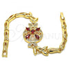 Oro Laminado Fancy Bracelet, Gold Filled Style Flower and Fish Design, with Garnet and White Cubic Zirconia, Polished, Golden Finish, 03.266.0029.07