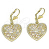 Oro Laminado Dangle Earring, Gold Filled Style Heart Design, Polished, Tricolor, 02.351.0069