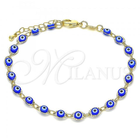 Oro Laminado Fancy Bracelet, Gold Filled Style Evil Eye Design, Blue Resin Finish, Golden Finish, 03.63.2212.2.07