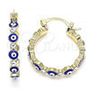 Oro Laminado Small Hoop, Gold Filled Style Evil Eye Design, with White Crystal, Blue Enamel Finish, Golden Finish, 02.213.0223.1.25