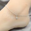 Sterling Silver Fancy Anklet, Star Design, Polished, Silver Finish, 03.409.0064.10