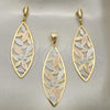 Oro Laminado Earring and Pendant Adult Set, Gold Filled Style Leaf Design, Tricolor, 5.050.010