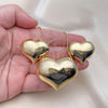 Oro Laminado Earring and Pendant Adult Set, Gold Filled Style Heart and Hollow Design, Polished, Golden Finish, 10.163.0022