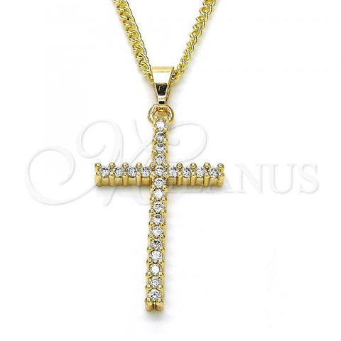 Oro Laminado Pendant Necklace, Gold Filled Style Cross Design, with White Cubic Zirconia, Polished, Golden Finish, 04.284.0013.18