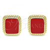 Oro Laminado Stud Earring, Gold Filled Style Red Enamel Finish, Golden Finish, 02.213.0193.2