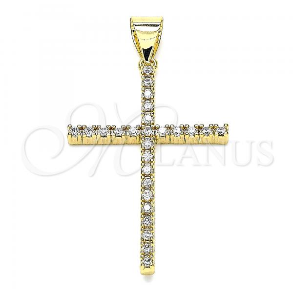 Oro Laminado Religious Pendant, Gold Filled Style Cross Design, with White Micro Pave, Polished, Golden Finish, 05.342.0057