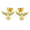 Oro Laminado Stud Earring, Gold Filled Style Eagle Design, with White Micro Pave, Polished, Golden Finish, 02.342.0058