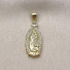 Oro Laminado Religious Pendant, Gold Filled Style Guadalupe Design, with White Cubic Zirconia, Polished, Golden Finish, 05.156.0210