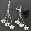Oro Laminado Long Earring, Gold Filled Style Flower Design, Polished, Tricolor, 5.088.015