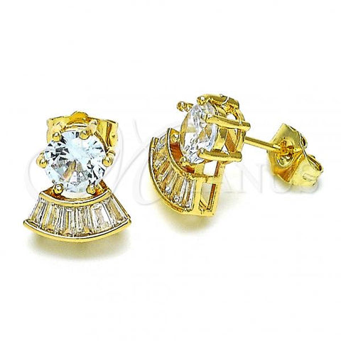 Oro Laminado Stud Earring, Gold Filled Style with White Cubic Zirconia, Polished, Golden Finish, 02.346.0008.4