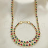 Oro Laminado Necklace and Bracelet, Gold Filled Style with Multicolor Cubic Zirconia, Polished, Golden Finish, 06.284.0014