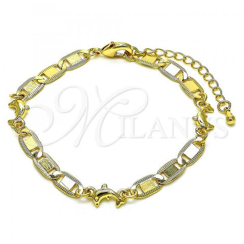 Oro Laminado Fancy Bracelet, Gold Filled Style Mariner and Dolphin Design, Polished, Golden Finish, 03.63.2276.07