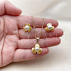 Oro Laminado Earring and Pendant Adult Set, Gold Filled Style Flower Design, with Ivory Pearl, Polished, Golden Finish, 10.342.0255