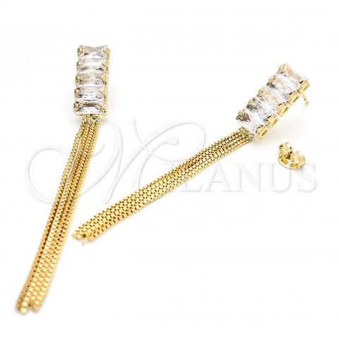 Oro Laminado Long Earring, Gold Filled Style Baguette Design, with White Cubic Zirconia, Polished, Golden Finish, 02.02.0513
