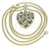 Oro Laminado Pendant Necklace, Gold Filled Style Heart Design, with Multicolor Cubic Zirconia, Polished, Golden Finish, 04.283.0009.2.20