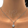 Sterling Silver Earring and Pendant Adult Set, Flower Design, with White Micro Pave, Polished, Rhodium Finish, 10.275.0015