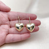 Oro Laminado Stud Earring, Gold Filled Style Heart and Hollow Design, Polished, Golden Finish, 02.163.0360