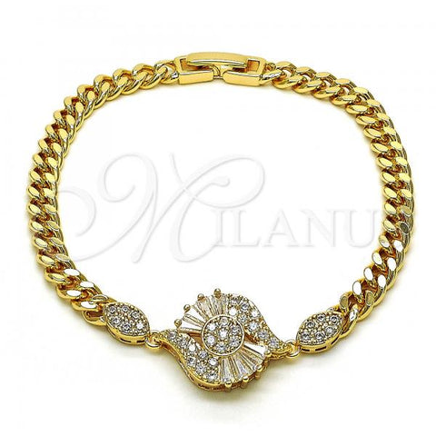 Oro Laminado Fancy Bracelet, Gold Filled Style with White Cubic Zirconia and White Micro Pave, Polished, Golden Finish, 03.283.0245.07