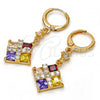 Oro Laminado Long Earring, Gold Filled Style with Multicolor Cubic Zirconia, Polished, Golden Finish, 02.217.0061.1
