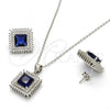 Sterling Silver Earring and Pendant Adult Set, with Sapphire Blue Cubic Zirconia and White Crystal, Polished, Rhodium Finish, 10.175.0066.2
