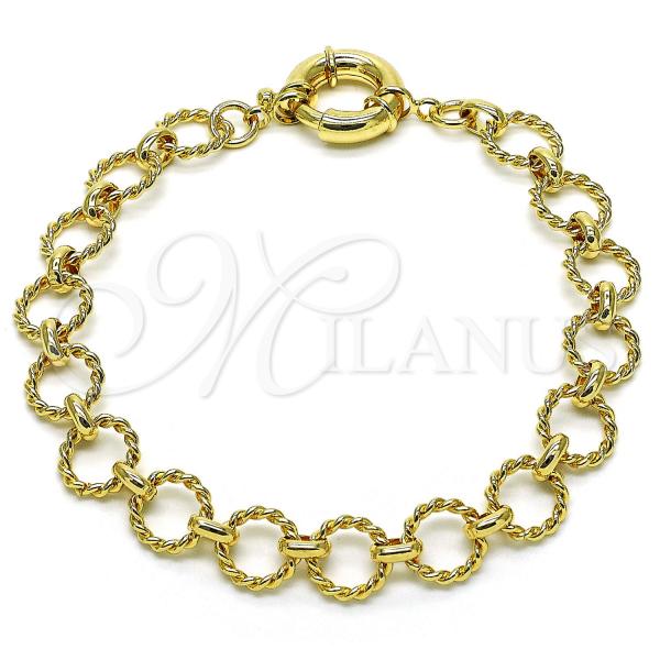 Oro Laminado Fancy Anklet, Gold Filled Style Rolo and Twist Design, Polished, Golden Finish, 03.415.0006.10