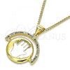 Oro Laminado Pendant Necklace, Gold Filled Style Hand of God Design, with Multicolor Micro Pave, White Enamel Finish, Golden Finish, 04.313.0026.20