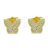 Oro Laminado Stud Earring, Gold Filled Style Butterfly Design, with White Micro Pave, Polished, Golden Finish, 02.156.0561