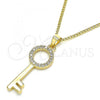 Oro Laminado Pendant Necklace, Gold Filled Style key Design, with White Micro Pave, Polished, Golden Finish, 04.344.0010.20