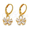 Oro Laminado Dangle Earring, Gold Filled Style Flower Design, with White Cubic Zirconia, Polished, Golden Finish, 02.217.0059