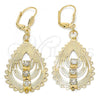 Oro Laminado Dangle Earring, Gold Filled Style Teardrop Design, with White Crystal, Polished, Golden Finish, 61.002