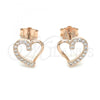 Sterling Silver Stud Earring, Heart Design, with White Micro Pave, Polished, Rose Gold Finish, 02.369.0003.1