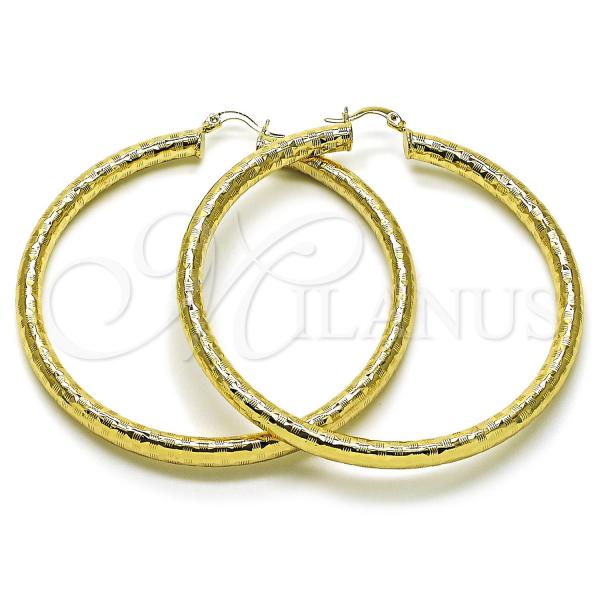 Oro Laminado Extra Large Hoop, Gold Filled Style Hollow Design, Diamond Cutting Finish, Golden Finish, 02.213.0313.70