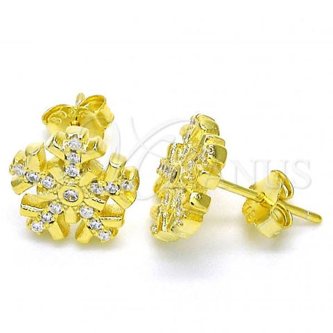 Sterling Silver Stud Earring, with White and White Cubic Zirconia, Polished, Golden Finish, 02.336.0109.2