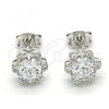Sterling Silver Stud Earring, Flower Design, with White Cubic Zirconia, Polished, Rhodium Finish, 02.285.0084