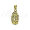 Oro Laminado Religious Pendant, Gold Filled Style Guadalupe Design, with White Cubic Zirconia, Polished, Golden Finish, 05.156.0210