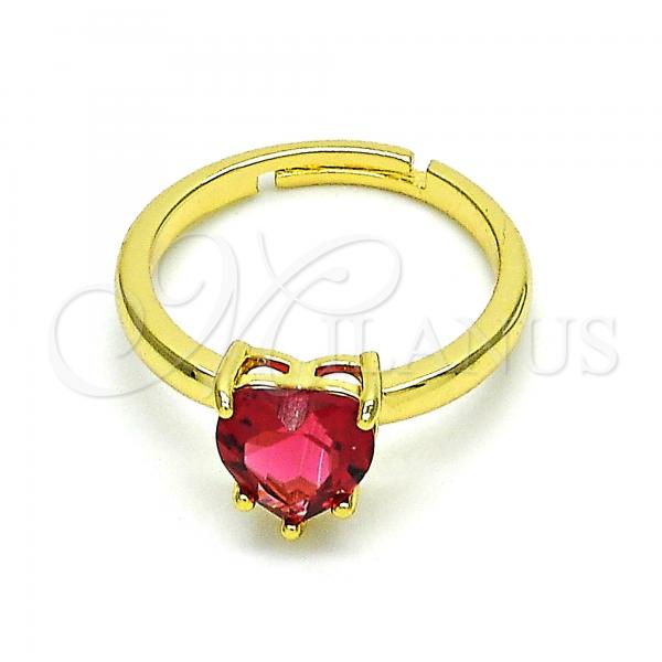 Oro Laminado Multi Stone Ring, Gold Filled Style Heart Design, with Garnet Cubic Zirconia, Polished, Golden Finish, 01.341.0075.2