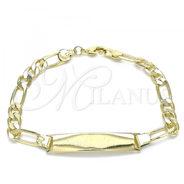 Oro Laminado ID Bracelet, Gold Filled Style Figaro Design, Polished, Golden Finish, 5.226.008.08