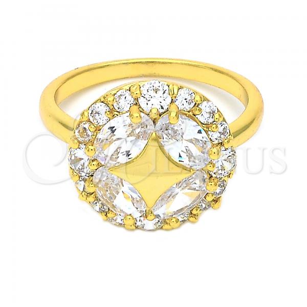 Oro Laminado Multi Stone Ring, Gold Filled Style Cluster Design, with White Cubic Zirconia, Polished, Golden Finish, 01.118.0035.08 (Size 8)