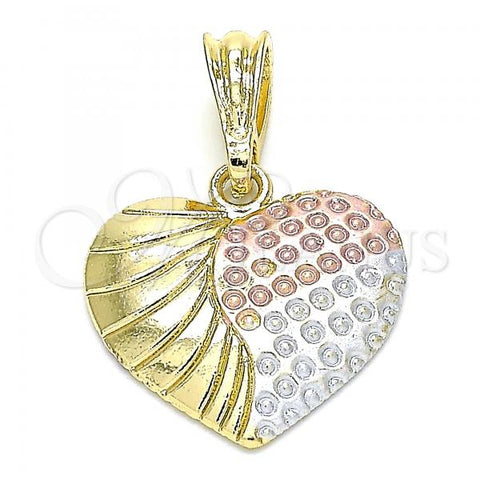 Oro Laminado Fancy Pendant, Gold Filled Style Heart Design, Polished, Tricolor, 05.351.0087