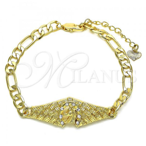 Oro Laminado Fancy Bracelet, Gold Filled Style with White Crystal, Polished, Golden Finish, 03.351.0034.08